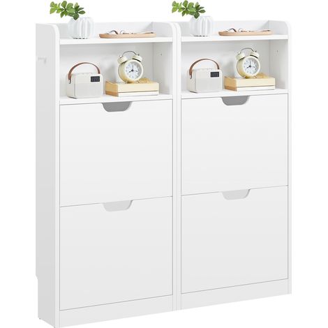 Homevive Zapatero Estrecho de 4 Niveles con 4 Cajones Abatibles 2 Compartimentos Mueble de Zapatos de Madera para Entrada Vestíbulo Recibidor Blanco (1/5)