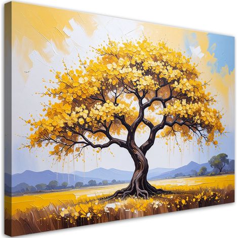 Wandbild für das Schlafzimmer Wohnzimmer 3D Goldener blühender Baum des Lebens 90x60 cm