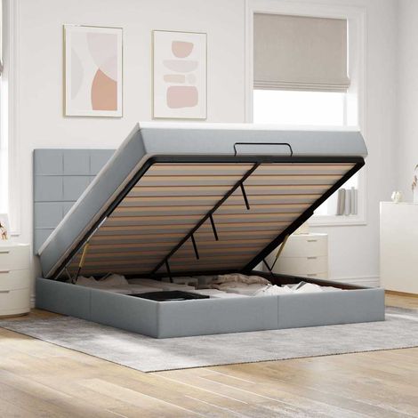 Ottoman-Bett mit Matratze Hellgrau 180x200 cm Stoff (1/5)