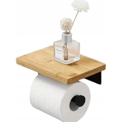 Toilettenpapierhalter Schwarz Loft mit Bambusregal selbstklebend (1/5)