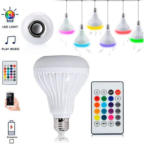 Ampoule LED E27 12W RGBW - Musique Bluetooth, APP, télécommande, couleurs changeantes, ambiance scène (1/5)