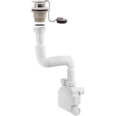 Ablaufgarnitur für Waschbecken mit Abfluss, externem Siphon und Kunststoff-Wellrohr 1"1/4 Idral 15408 Weiß (1/2)
