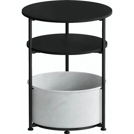 Tavolino rotondo moderno con cesta portaoggetti in tessuto, nero, 43 x 56 cm, MODENUIT (1/5)