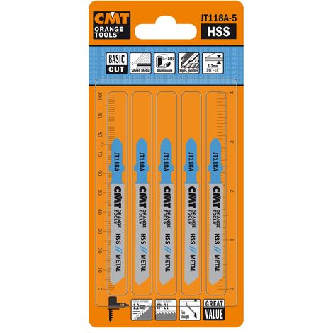 CMT JT118A-5 5 LAMES POUR SCIE SAUTEUSE EN HSS POUR BOIS DROITE ET FIN 76X1,2X21TPI (1/3)