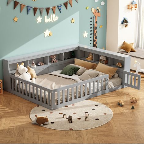 Tagesbett 140/200 cm grau aus Spanplatte mit USB, Steckdose und Stauraum (1/5)
