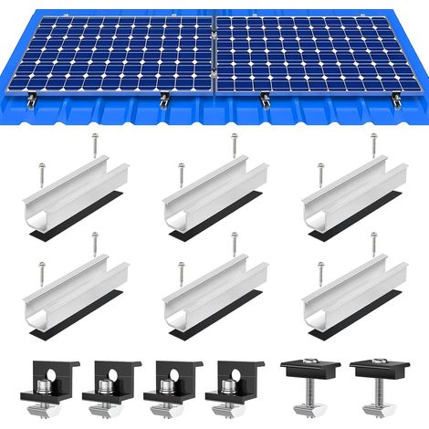 Kit de Montage pour Panneau Solaire- Rails de 12 cm, Support de Panneau Solaire, Support Réglable en Aluminium pour Toit en Métal ou Plat, pour Panneaux Épais 30-35 mm (1/5)