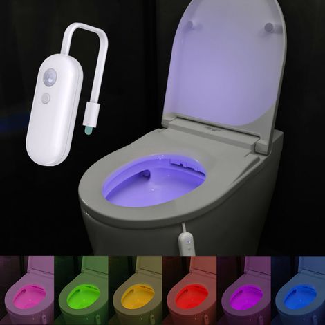LED toilet light, IP65 waterproof, 8 colors, 2-pack Toilet light with human body sensor, rechargeable (1/4)