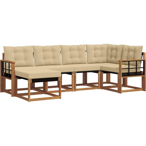 Set di divani da esterno con cuscino 6 pz Salotto da Giardino Naturale e Beige (1/5)