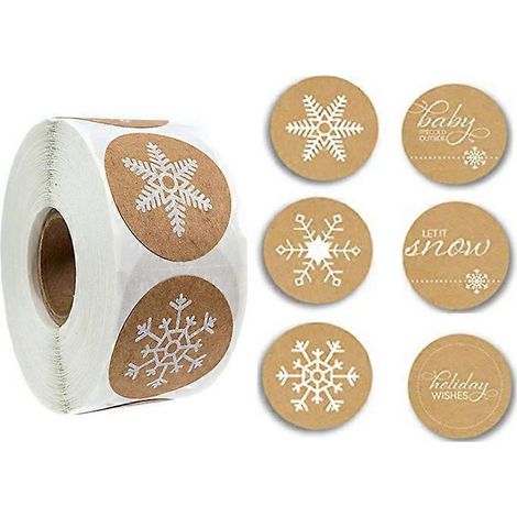 1 rouleau de 500 autocollants flocons de neige en papier kraft, étiquettes autocollantes de Noël, autocollants cadeaux d'hiver
