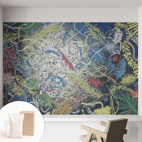 Papier peint intissé à motifs décoratifs pour salon chambre et bureau Décoration murale élégante avec colle Tourbillons végétaux 152x104 cm (1/5)
