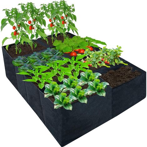 Jardinière surélevée en tissu de 180 x 90 x 30 cm, 8 grilles rectangulaires, sacs de culture pour plantes, jardins, légumes, pommes de terre, carottes (1/5)