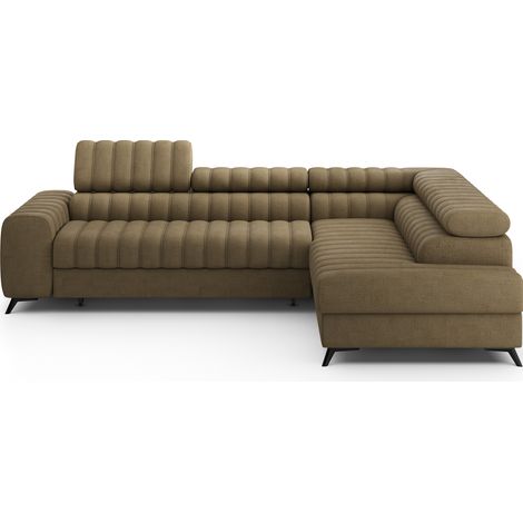 Canapé d’angle convertible KANDO en tissu texturé – 269cm angle droit-Marron clair-angle droit (1/5)