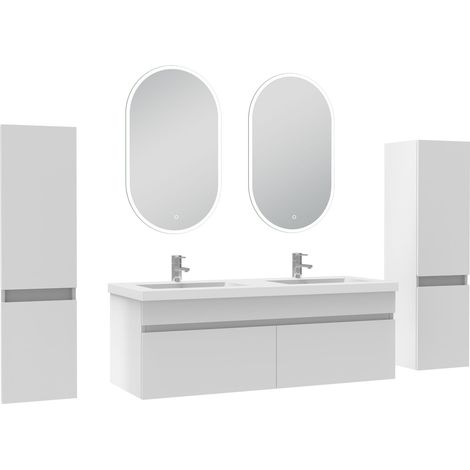 Océan meubles double vasque 120cm colonnex2 + vasque + miroir lumineux Blanc (1/5)