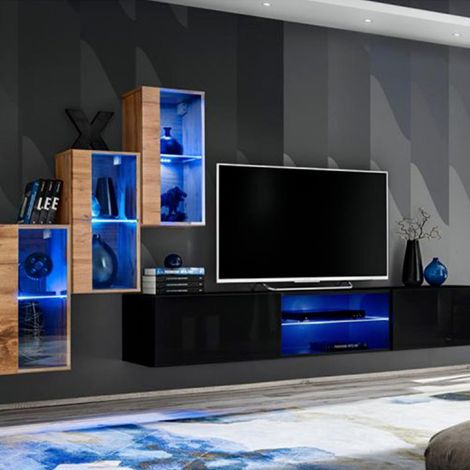 Ensemble Meuble TV "Switch XXII" 210cm Naturel & Noir (1/4)