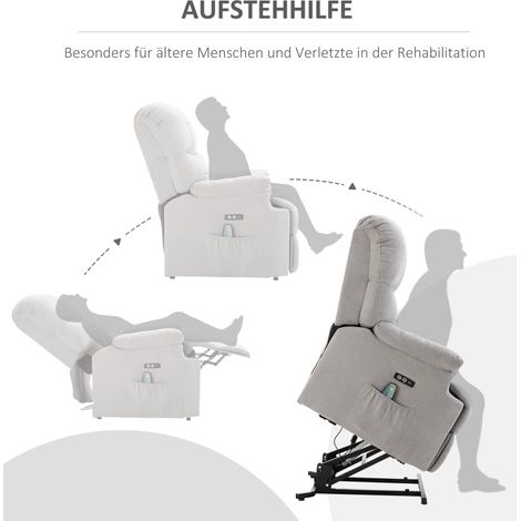 Aufstehsessel, Massagesessel, Relaxsessel mit USB-Anschluss, Fernsehsessel mit Fernbedienung, Seitentasche, Fernsehsessel mit verstellbarer Rückenlehne und Samtbezug, grau. (1/5)