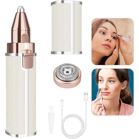 2-in-1 Gesichtshaarentferner für Frauen, Augenbrauen- und Gesichtshaartrimmer, wiederaufladbarer Elektrorasierer für Frauen, Augenbrauen, Flaum, Lippen und Arme (1/5)