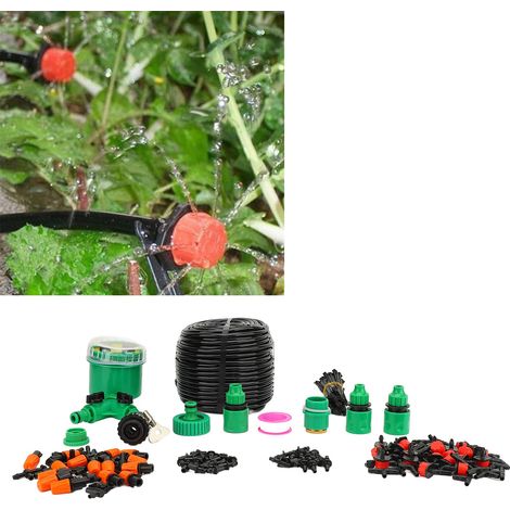 Kit de riego por goteo automático con temporizador y manguera de 50 m: riego inteligente para jardín, césped e invernadero. (1/5)