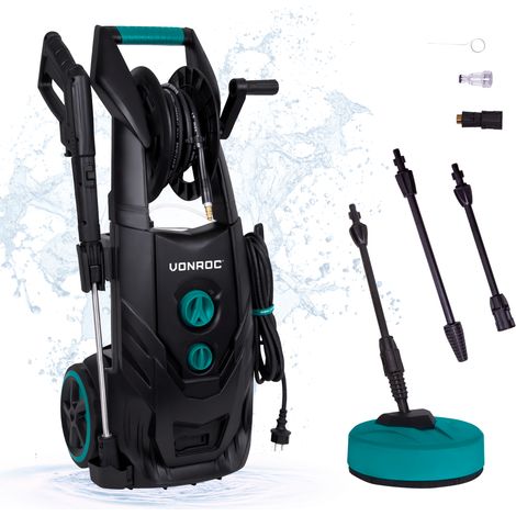 VONROC Hidrolimpiadora PRO V25-2 - 2500W - 195 bar - 468 l/h - Motor de inducción duradero - Incluye manguera de 8m, carrete de manguera, limpiador de patios, depósito de detergente y más (1/5)