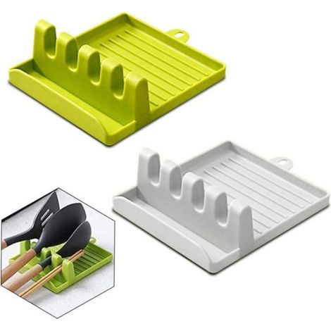 Porte-ustensiles de cuisine, 2 porte-cuillères pour cuisinière, porte-cuillère résistant à la chaleur avec tampon goutteur, porte- (1/5)