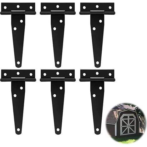 Charnières en T noires, charnières de porte noires vintage triangulaires, charnières en T pour portes de placard/portes en bois/portes de cabanon, lot de 6