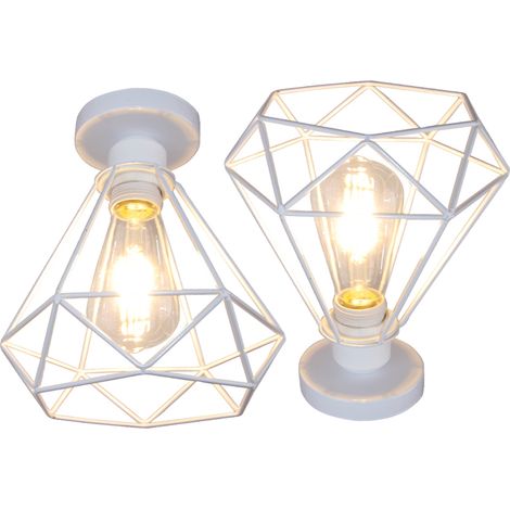 Plafonnier Industriel Lampe Suspension Luminaire Forme Diamant en Métal E27 Ø20CM Noir pour Chambre Salon Bar - 2Pcs (1/5)