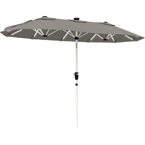 Outsunny 3 m Double-Sided Garden Parasol with Solar Lights, Grey