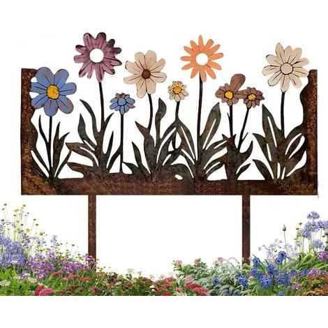 5 Piquet de jardin,aspect rouillé,décoration fleur,métal,résistant intempéries,pour extérieur,terrasse,balcon