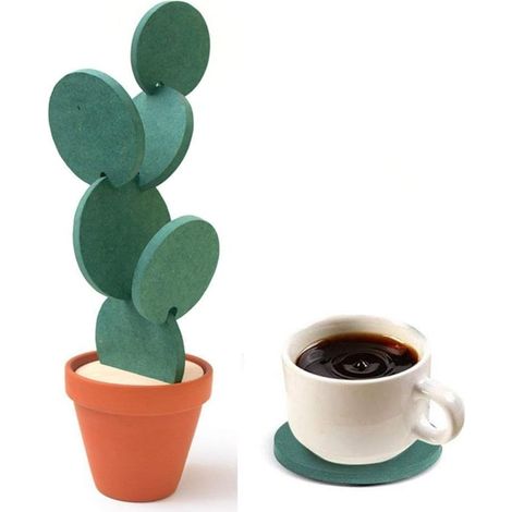 Dessous de verre décoratifs en forme de cactus, lot de 6, pour la maison ou le bureau. (1/3)