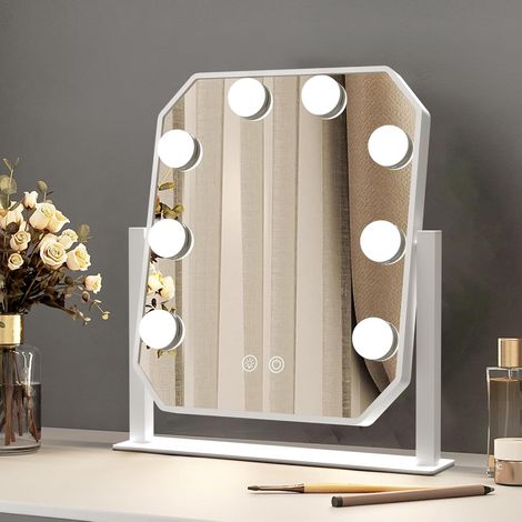 Miroir Hollywood - Lumières LED - Rotation à 360° avec commande tactile et grossissement x10 - 1 pièce - Pour coiffeuse - Noir (1/5)