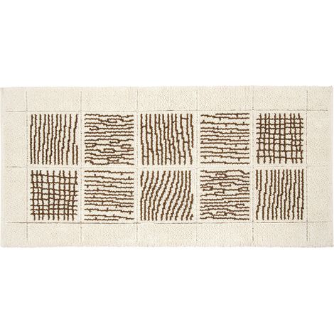 Tappeto Scendiletto Camera Bagno Morbido Shaggy Puro Cotone Assorbente Antiscivolo Beige - 65x140 cm