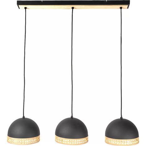 [NEUWERTIG] Lindby Lonnaris Hängelampe Hängeleuchte Deckenlampe Leuchte Rattan Schwarz 3 Fl. B-Ware