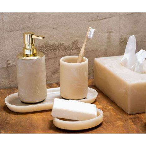 ANDREA HOUSE BA19063 Portacepillos De Baño Polirresina Efecto Mármol Clásico Rosa - ref: BA19063