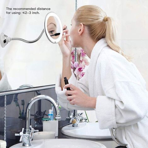 Miroir de maquillage grossissant 10X avec lumière LED, rotation 360°, pour salle de bain, voyage et table (1/5)