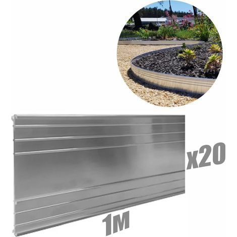 20 juegos de bordes de césped de aluminio Ultra resistentes de 24 cm de altura y 20 m de longitud, color: sin color (1/5)