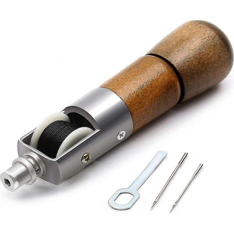 Kit de couture du cuir avec 2 aiguilles, outil de couture manuel et poinçon à manche en bois-Cut out (1/5)