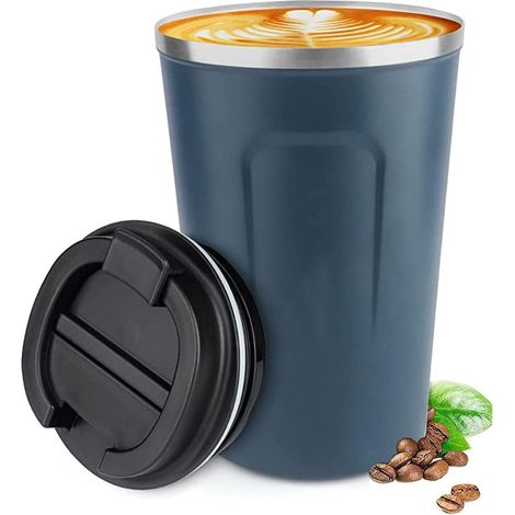 Tasse Isolante Acier Inoxydable - 380 ml - Double Paroi Vide - Couvercle Hermetique - Pour Cafe Boissons Froides Chaudes - 1 Piece (1/5)