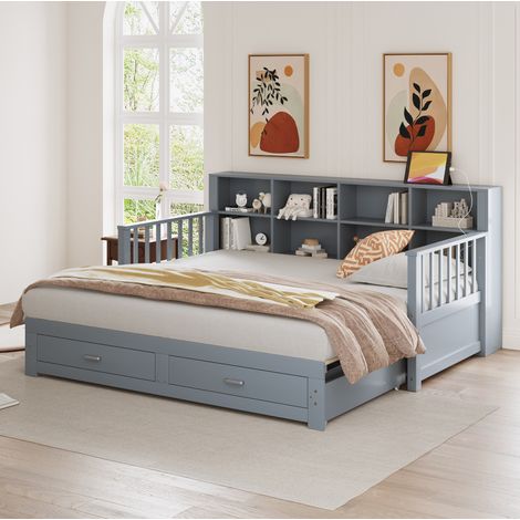 Cama nido extensible con cajones y enchufe gris OKMYHOME (1/5)