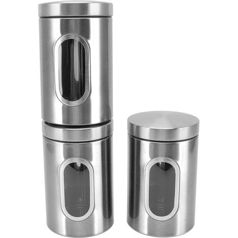 Bocaux de conservation alimentaire en acier inoxydable, réutilisables, pratiques, compacts et résistants, pour la cuisine (lot de 3). Couleur : acier inoxydable. (1/5)