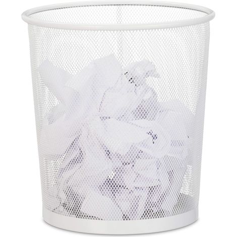 Corbeille Papier - 12L - Métal Fil De Fer - Ronde Ouverte - Bureau Chambre Ado - Blanc 28x26cm (1/5)