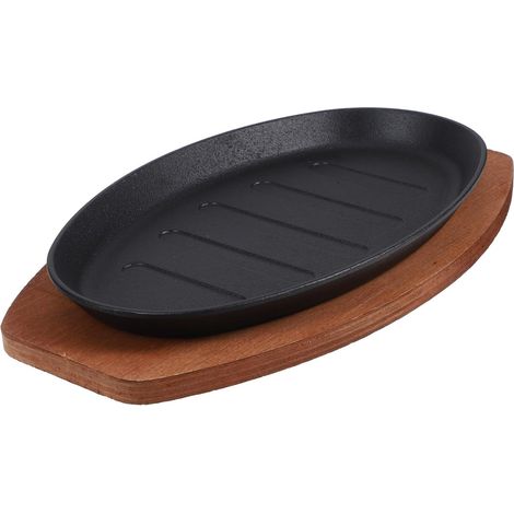 Ferro cap fundido para bife de 25 cm com base de madeira, antiaderente, para grelhar (1/5)