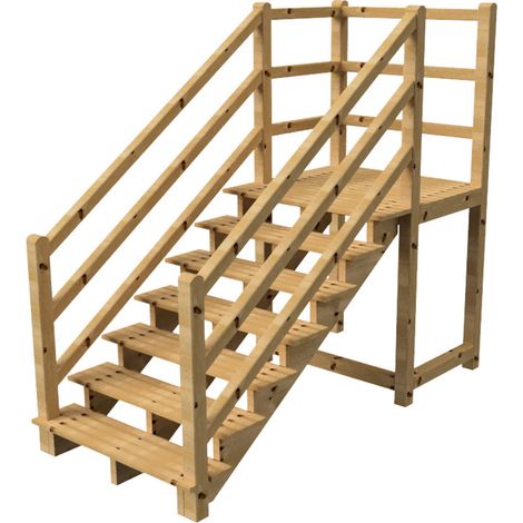 MILANO - Escalier en bois 7 marches H122 cm - sans contre-marche - Palier L120 x P116 cm - Rambarde escalier 2 côtés, palier gauche et en face