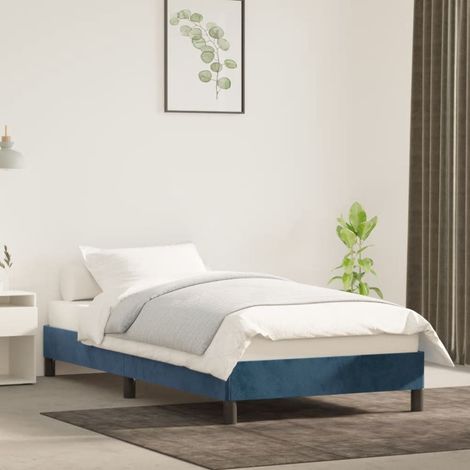 Lit simple - 90x190 cm, Lit adulte et enfants, Cadre de lit sans matelas bleu foncé velours FR587105 DESIGN IN (1/5)