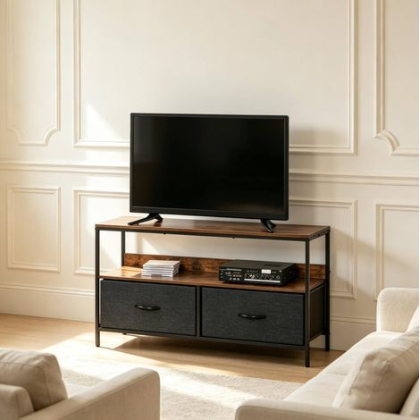 Mueble TV con 2 cajones plegables y estante abierto 98 x 29 x 56 cm madera y metal DESVIAE (1/5)