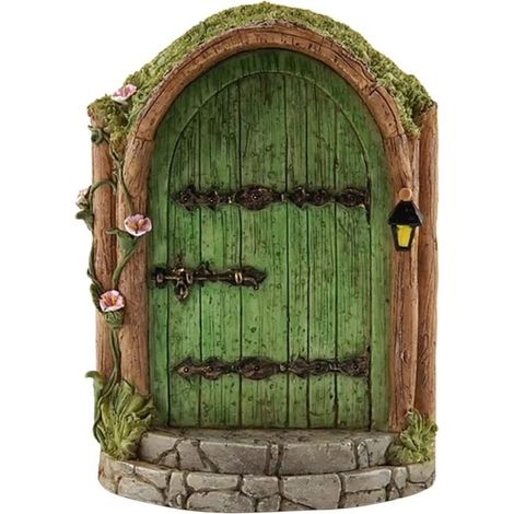 Puerta de jardín en miniatura, puerta de jardín de elfos, puerta de elfos de madera, árbol de jardín en miniatura, decoración de patio, tipo H (1/4)