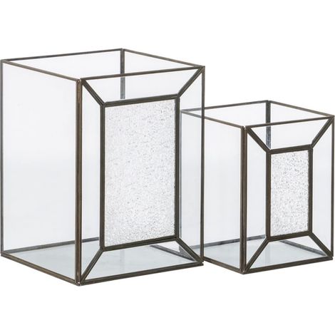 Lot de 2 bougeoirs en Verre doré métal 22 x 22 x 29 cm