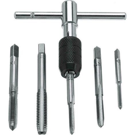 Ulisem Outil de taraudage tarauds à vis Ensemble d'outils vis à Main Filetage clé à Robinet poignée avec 6 pièces tarauds à cannelure Droite M3/M4/M5/M6 (1/5)