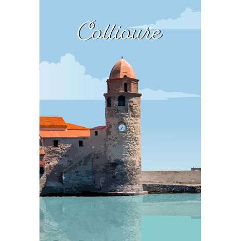 Tableau sur toile illustration clocher de Collioure 30x45 cm - Impression sur Toile Murale Décorative - Image imprimée en HD sur Toile - Toile sur Châssis en Bois FSC - Fabriqué en France (1/5)