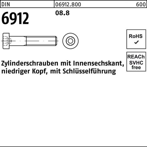 DIN 6912 Zylinderkopf-Schaftschraube niedrige Form M6x18 Stahl 8.8 blank ISK 100 Stk (1/2)