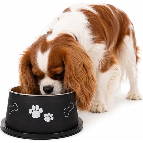 gamelle pour Chien - Noir et Argent - pour Chiens aux Longues Oreilles - INOX - croquettes Chien - 640 ML (1/5)