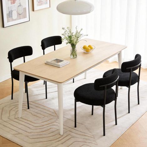 Lot de 4 chaises de salle à manger bouclette Mid-Century, style vintage, dossier incurvé, noir (1/5)